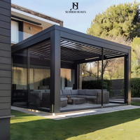 Pavillon de jardin de luxe, toit de terrasse en aluminium bioclimatique électrique, balcon, pergola à lames orientables, gazebo en acier peint en poudre, extérieur