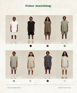 Camiseta con estampado de logotipo de algodón 100% personalizada Unisex Lisa para hombre, camiseta sin mangas transpirable de gran tamaño y conjunto corto - Product Image 2