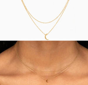 Collar minimalista de acero inoxidable para mujer, Mini Cadena de cuerda de 2 capas, colgante de Luna delicada - Product Image 2