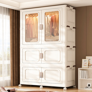 Simple Combination <b>Wardrobe</b> Clothing Organizer Standing Type Rectangle Multi Layer Kids Storage Cabinet With Wheels - Product Image 1