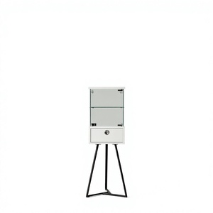 Vitrine moderne minimaliste en verre blanc avec base trépied en métal, unité de rangement pour salon, mobilier de maison - Product Image 1