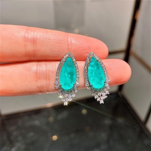 Factory Wholesale 8*16mm Paraiba Zircon Elegant Necklace <b>Earrings</b> <b>Set</b> Eco-friendly Copper Zirconia Jewelry Gift <b>Set</b> - Product Image 2