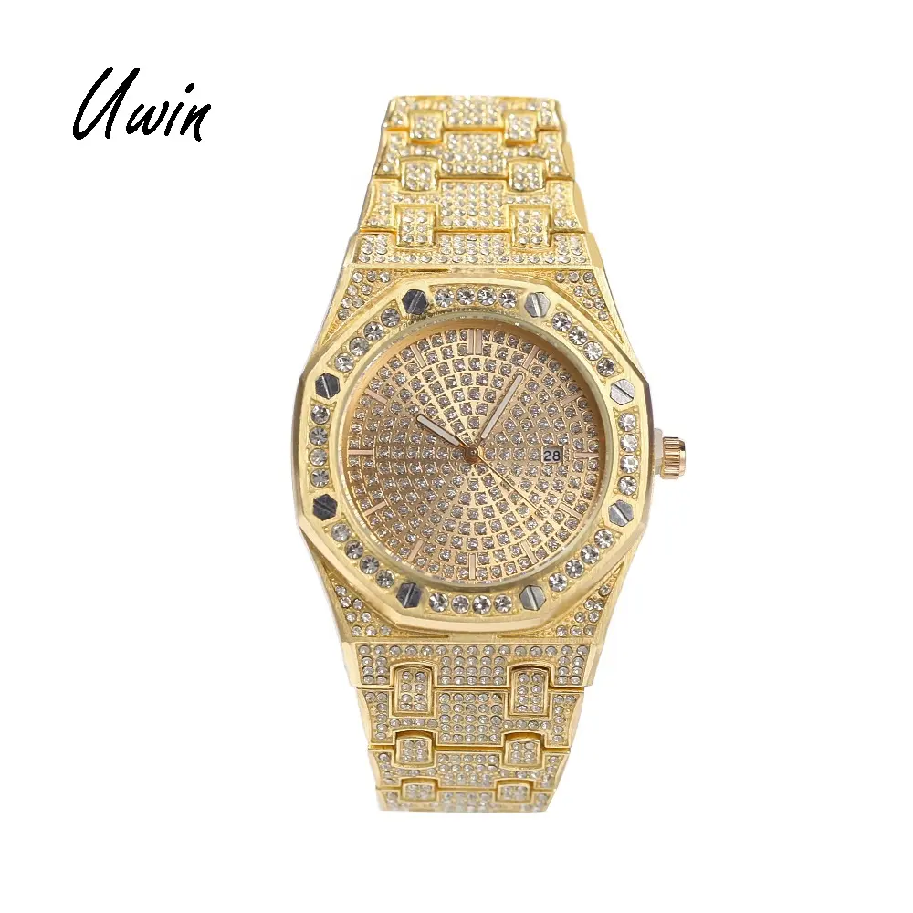 Fully Rhinestone Hip Hop Watch Men Luxury Bling Iced Out Gold Pink Silver Wrist Watches