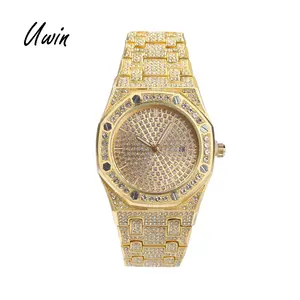 Полностью горный хрусталь хип-хоп Часы мужские роскошные сверкающие Сверкающие Золотые розовые Серебряные наручные часы