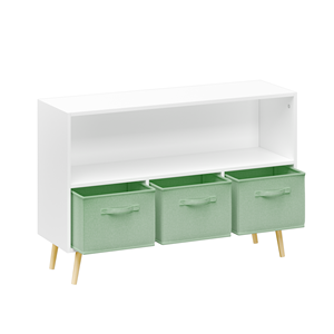 White Green 3 Drawer Kids Toy Storage Organizer with Fabric Bins, Wooden <strong>Bookcase</strong> for <strong>Children</strong> <strong>s</strong> Room - Product Image 5