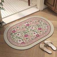 Tapis de bain ovale en lin tissé à motifs floraux vintage, style américain, absorbant l'eau, antidérapant, tapis de salle de bain pour hôtel et maison, tapis de douche, paillasson