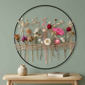 Corona de Flores Secas Redonda, Arte Decorativo Bohemio Hecho a Mano para Pared, Paquete Individual Sin Iluminación - Product Image 5