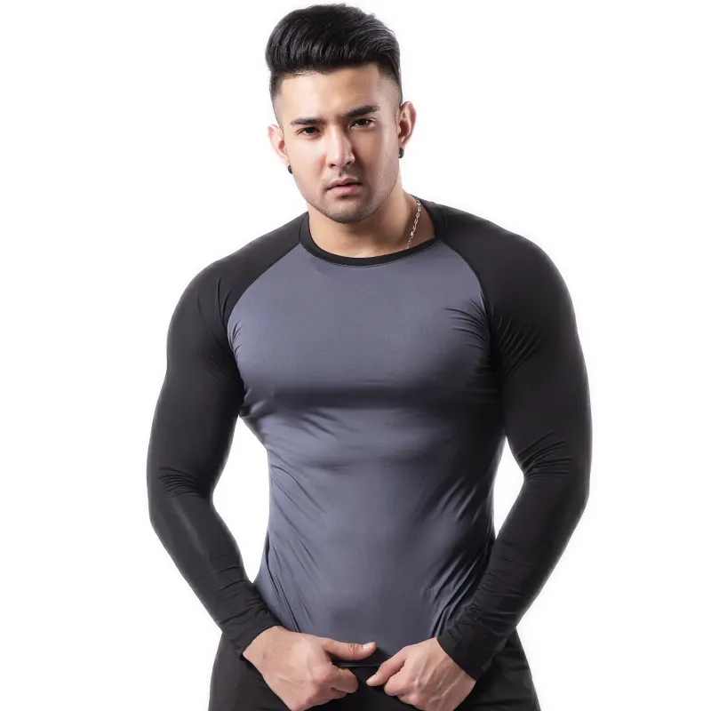 Breathable Muscle Mens Gym Wear Clothing Workout Fitness Gym Sport Running Long Sleeve T Shirt