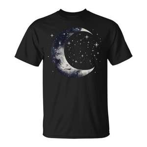 Camiseta gráfica estética con estampado de estrellas y luna, cielo nocturno, galaxia, unisex, para adultos, manga corta, cuello redondo, impresión digital - Product Image 1