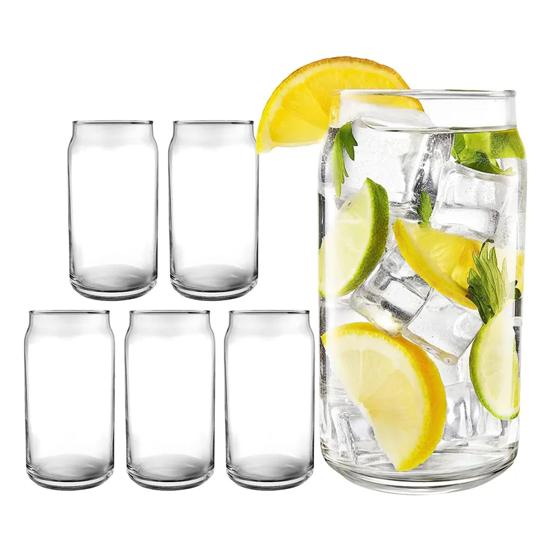 แก้วดื่มน้ำดีไซน์สุดสร้างสรรค์แก้วรูปทรงกระป๋อง16ออนซ์แก้วใส่น้ำไม่แตกพร้อมฝาไม้ไผ่