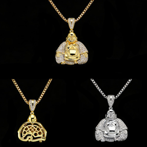 Pendentif Breloque <span class=keywords><strong>Bouddha</strong></span> Rieur en <span class=keywords><strong>Argent</strong></span> 925 Plaqué Or, Sertie de Zircons Cubiques CZ, Porte-Bonheur Délicat pour Femme - Product Image 3