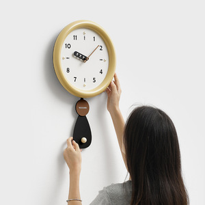 Wozoom Wall <b>Clock</b> Round Pendulum <b>Battery</b> Powered Living Room Decorative Timepiece - Product Image 1