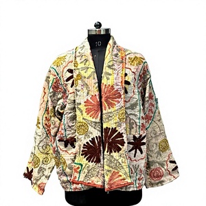 Kantha Embroidered Floral Spring Jacket Kantha Quilted <b>Coat</b> Indian Boho Vintage Hand-<b>Stitched</b> - Product Image 2