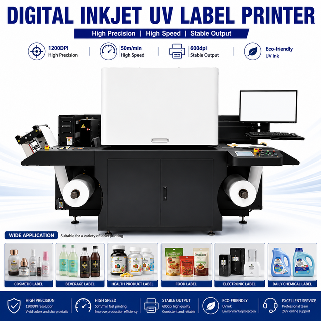 Industrial UV Digital Inkjet Printer for Beverage Label Cosmetic Sticker Food Packaging Electronic Product Label Printing