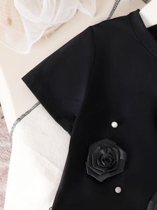 Set Abbigliamento Estivo 2026 per <span class=keywords><strong>Bambina</strong></span>, Maglietta Nera con Collo a O e Fiori 3D + Pantaloni, <span class=keywords><strong>Completo</strong></span> 2 Pezzi - Product Image 4