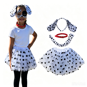 Costume de cosplay animal <span class=keywords><strong>pour</strong></span> Halloween, chiot <span class=keywords><strong>dalmatien</strong></span>, bandeau avec oreilles de <span class=keywords><strong>chien</strong></span>, collier, queue et jupe tutu <span class=keywords><strong>pour</strong></span> enfants - Product Image 1