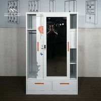 Armoire moderne à double porte coulissante en acier avec miroir à transfert floral, placard et armoire de rangement pour chambre à coucher