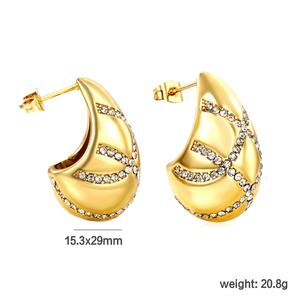 Boucles d'oreilles clous goutte d'eau en acier inoxydable plaqué or 18 carats avec zircone cubique étoile brillante, étanches et élégantes - Product Image 5