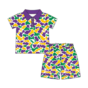 Conjunto de 2 Piezas para Niños Pequeños, Sudadera con Capucha/Polo y Pantalones Cortos, Estampado de Camuflaje de Cangrejo de Río y Cocodrilo para Mardi Gras, Venta al Por Mayor - Product Image 3