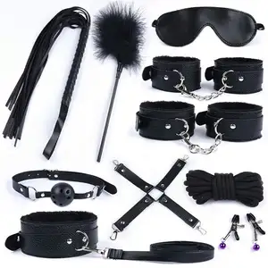 Wholesale10 Pcs/set Sex Products Erotic Toys Bondage Furry Leather Eye Mask BDSM Bondage Set Handcuffs Rope Sex Toys For Couples