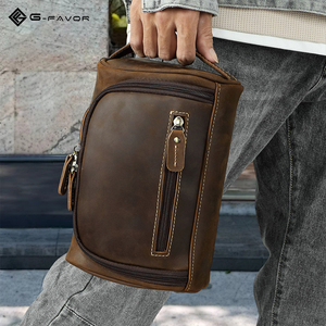 Wholesale Casual Crazy Horse <strong>Leather</strong> Travel Makeup <strong>Bag</strong> Durable Vintage Genuine <strong>Leather</strong> Zipper Portable for Men <strong>Toiletry</strong> <strong>Bags</strong> - Product Image 1