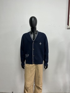 <b>Navy</b> V Neck Knit <b>Cardigan</b> Button Front Long Sleeve Pullover Sweater for Women - Product Image 1
