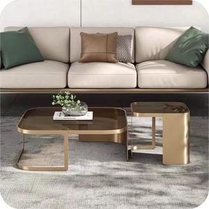 Table basse en verre au design moderne et populaire, base en acier inoxydable pour salon - Product Image 1
