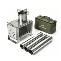 Réchaud de camping BBQ portable en acier inoxydable à bois et charbon de bois avec fenêtre en verre pour extérieur
