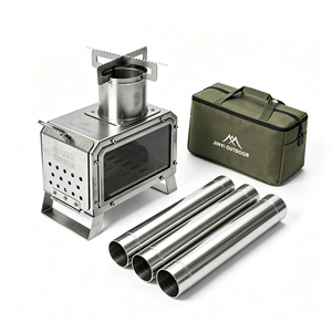 Réchaud à bois miniature pour camping et barbecue, avec table amovible, petit poêle à bois avec fenêtre en verre, foyer extérieur - Product Image 3