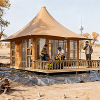 Tente de glamping de luxe semi-permanente personnalisée, double, quatre saisons, 2 chambres, salon, toile PVC, imperméable, ignifuge, anti-UV, structure en acier