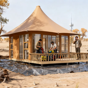 Tente de glamping de luxe semi-permanente personnalisée, double, quatre saisons, 2 chambres, salon, toile PVC, imperméable, ignifuge, anti-UV, structure en acier - Product Image 1