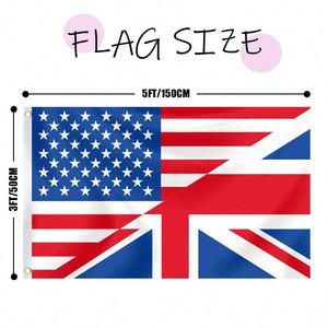Drapeau USA UK 3x5 pieds, style fanion, avec œillets en laiton aux couleurs vives, polyester 100D, décoration extérieure - Product Image 5