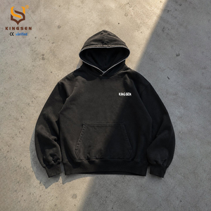 Sweat-shirt à capuche unisexe oversize délavé effet soleil, avec logo personnalisé appliqué et brodé, style streetwear - Product Image 3