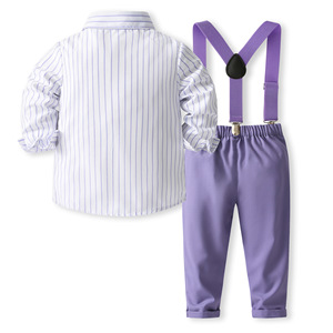 Set Camicia a Righe e Salopette per Ragazzi, Nuovo Stile Britannico Autunnale, Abbigliamento per Bambini per Matrimoni e Spettacoli - Product Image 2