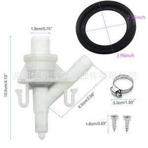 Válvula de llenado de inodoro para caravana con anillo de sellado y abrazadera, rosca de 1.9 cm, altura de 10.5 cm, de plástico, para uso en vehículos recreativos. - Product Image 1