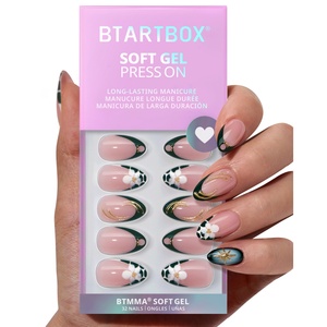 BTArtbox - Juego de Uñas Postizas de Gel Suave Reutilizables con Diseño de Flor de Almendro, Hechas a Mano, con Punta Francesa Verde, Uñas Adhesivas Premium - Product Image 1