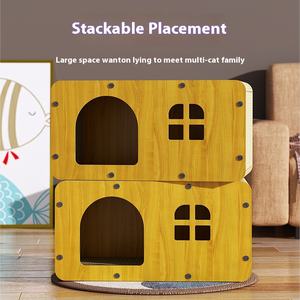 Geniş dört sezon istiflenebilir ahşap kedi yatak büyük kedi yuva <span class=keywords><strong>Pet</strong></span> ev oturma odası kullanımı için düğme kapatma ile katı desen - Product Image 1