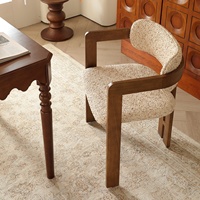 Chaise de thé vintage de style français avec accoudoirs et dossier, chaise de salle à manger mobile pour usage domestique, en bois de frêne massif, revêtement en coton et lin