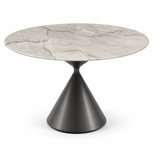Table à manger ronde en quartzite naturel <span class=keywords><strong>Mont</strong></span> Blanc 1350 mm, 4 places, base en métal brillant, vente en gros pour salle à manger - Product Image 2