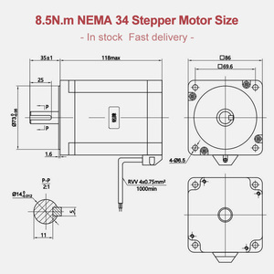 118mm Hybrid 34 Motor 6A 8.5nm With 1200oz-in for Router <b>Engraving</b> <b>Machine</b>" 34CM85-60A14 Hybrid Motor 34 - Product Image 5