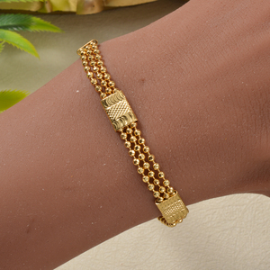18k <b>gold</b> glossy polished adjustable dainty embossed textured panel multi strand <b>bead</b> chain sturdy luxury unisex <b>bracelet</b> - Product Image 2