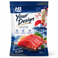 Kwalitatieve diepvriesverpakkingen voor zeevruchten, premium sashimi, zalm, tonijn, kussenvormige zakken met hersluitbare ritssluiting