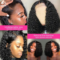 Perruques courtes bouclées crépues à haute densité, sans colle, avec dentelle frontale HD 13x4, en cheveux humains brésiliens naturels bruts, prêtes à porter