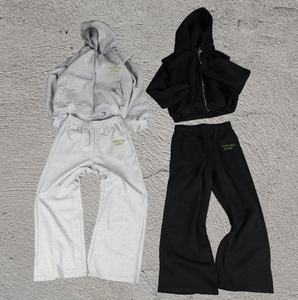 Personalizado en blanco Zip Up Hoodie Joggers Baggy Fleece algodón Pantalones de chándal y Sudadera con capucha Conjunto 450gsm Bordado Logo Chándales para los hombres - Product Image 1