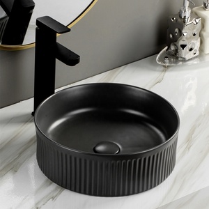 Lavabo ovale en céramique coloré Lavabo évier Style traditionnel <span class=keywords><strong>noir</strong></span> mat Art comptoir glaçure meubles de salle de bain - Product Image 1