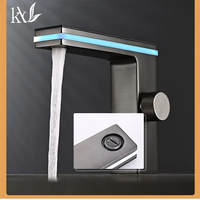 Robinet de salle de bain en laiton avec affichage numérique LED et lumière d'ambiance, mitigeur monotrou eau chaude et froide pour lavabo