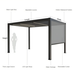 Gazebo Outdoor Waterproof Remote Control Louvered Roof Aluminum <strong>Pergola</strong> with Shutter <strong>Window</strong> and Foldable Door - Product Image 6