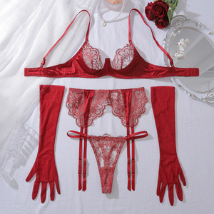Nouvelle broderie luxueux 1/2 tasse Lingerie femme ensemble haute qualité Patchwork <span class=keywords><strong>porte</strong></span>-jarretelles avec gants assortis - Product Image 6