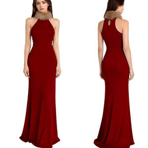 Vestido de Gala Largo hasta el Suelo para Mujer, Cintura Natural, Otoño 2025, Sin Mangas, Ribete de Piel Sintética, Ecológico, Transpirable, Elegante y Vintage - Product Image 1