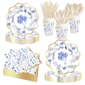 DAMAI - Vajilla Floral para Fiestas, Platos con Diseño de Flores, Tazas Florales, Cuchillos y Tenedores, Decoración para Baby Shower, Decoración para Despedida de Soltera en Azul y Dorado, Decoración para Fiesta de Té - Product Image 2